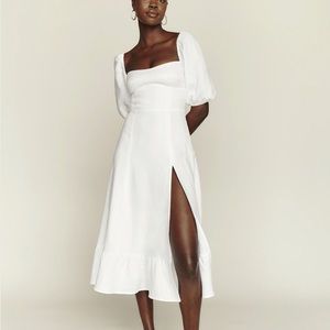 Reformation Belgium White Linen Midi Dress